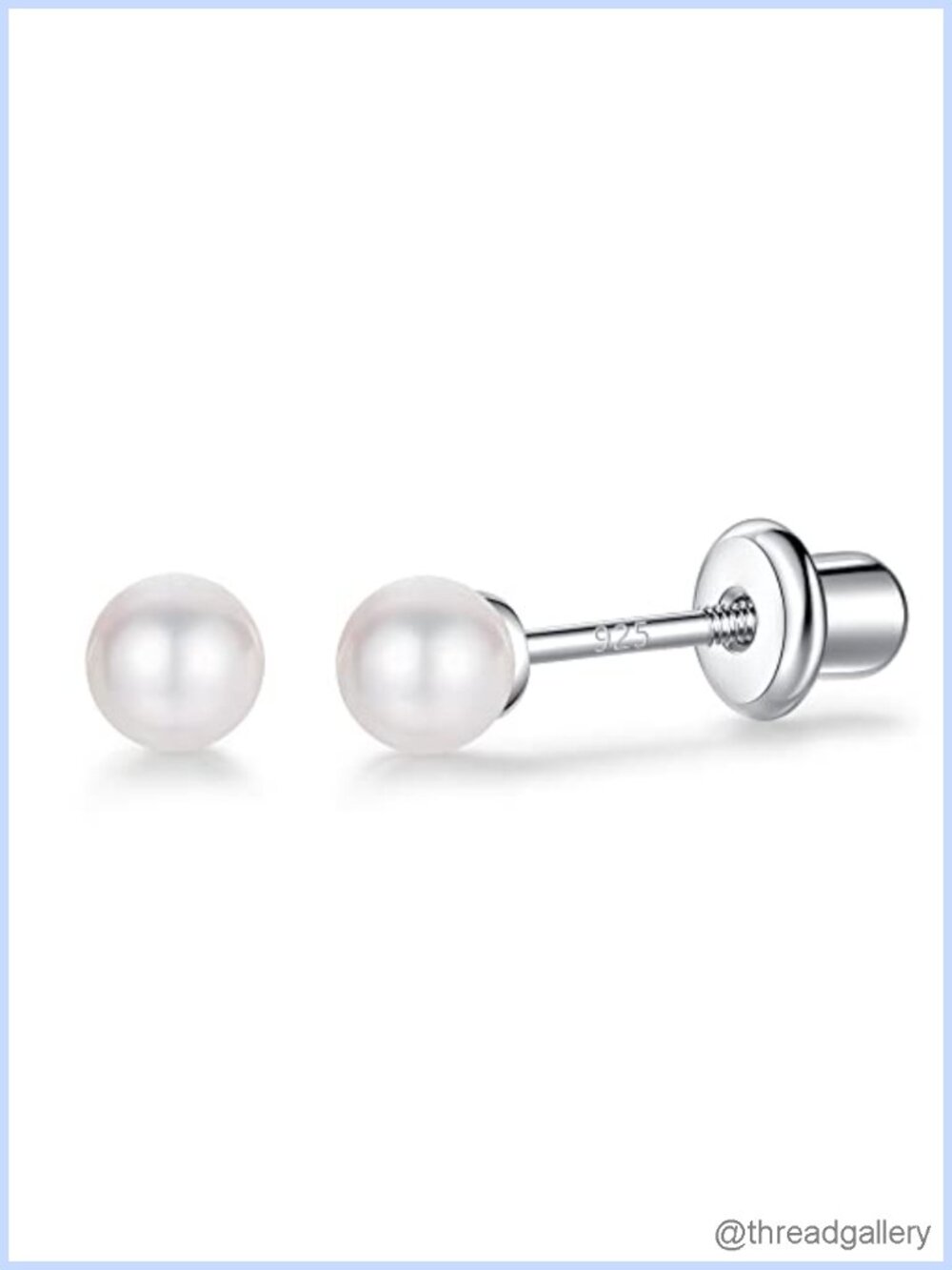 925 Sterling Silver Simulated Pearl Stud Earrings Screw Back Hypoallergenic